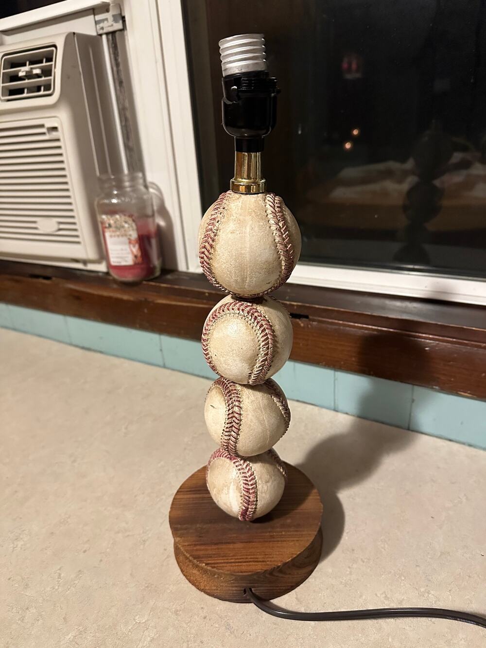 Stacked Baseball Table Lamp Wooden Base Sports Decor Boys Room Nightstand